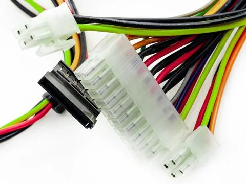 Multi-colored computer wires on a white background Stock Photos