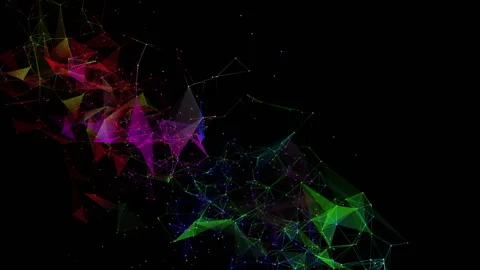 Multi-colored connected particles slowly moving on a black background. animated  Stock Footage 95992310