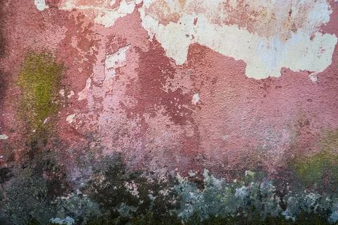 Multi-colored cracked textured plaster on an old wall. Foto stock