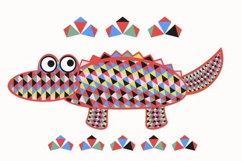 Multi colored crocodile highlighted on a white background Stock Illustration