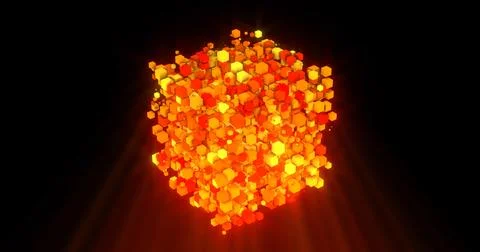 Multi-colored cube on black background, bright light. Combining many 3D squares イラスト素材