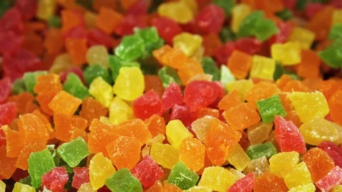 Multi colored cube marmalade closeup panorama on background of children sweet 4K Stock Footage 116791333