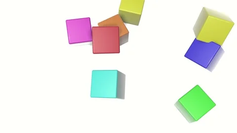 Multi-colored cubes fall on a white background. animated background. 3d render Stock Footage 101808395