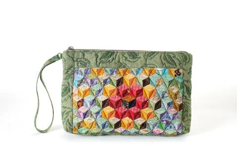 Multi-colored cubes pattern patchwork mini zipper bag Stock Photos