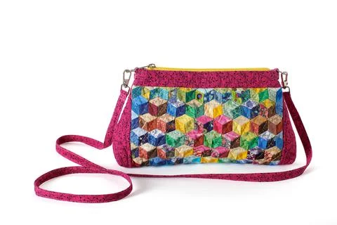 Multi-colored cubes pattern patchwork mini zipper bag 스톡 사진