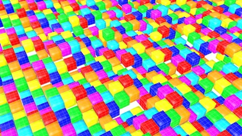 Multi-colored cubes slowly fly. animated background. 3d render Stock Footage 101812565