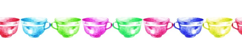 Multi-colored cups Seamless pattern. Watercolor Stock Illustration