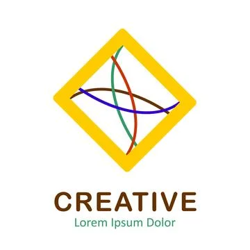 Multi colored curved lines in yellow box isolated flat vector design Stock Illustration