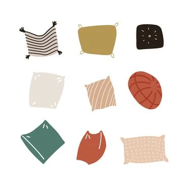 Multi colored cushions set. Home interior textile in scandinavian style. Sofa Stock Illustration