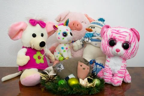 Multi-colored cute children's plush toys Stock Photos