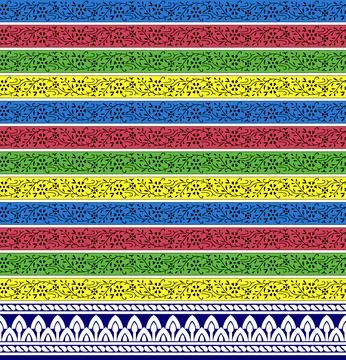 Multi colored decorated hand drawn rendered traced allover ornamental all o.. 库存插图