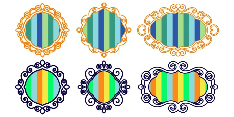 Multi colored decorative frames with vertical stripes for framing art. Stock Illustration