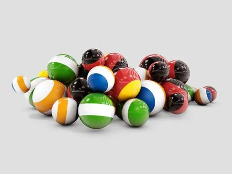 Multi colored decorative spheres on gray background, 3d illustration. Stock Illustration