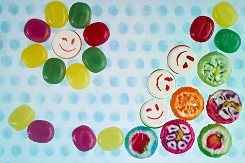 Multi-colored delicious lollipops. Various sweets. Stock Photos