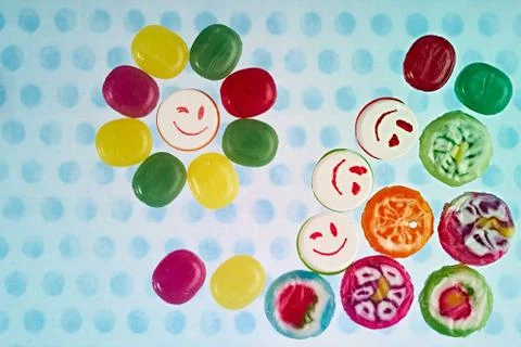 Multi-colored delicious lollipops. Various sweets. Stock Photos
