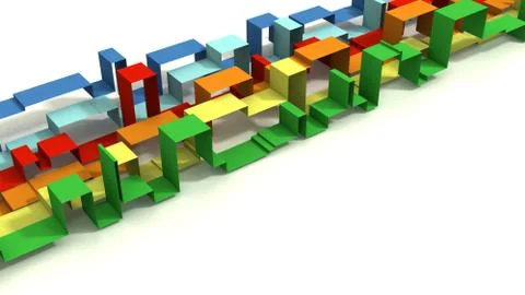 Multi Colored Diagonal 3D Illustrated Geometric Ribbons on a White Background Stock Illustration