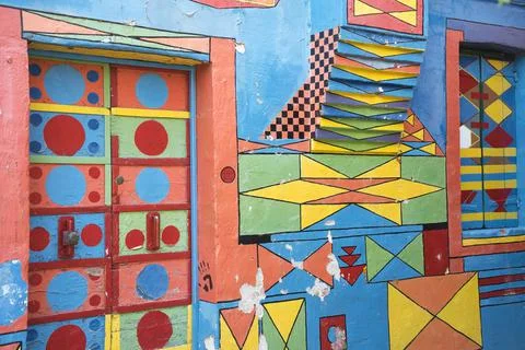 Multi colored door and window Stock Photos