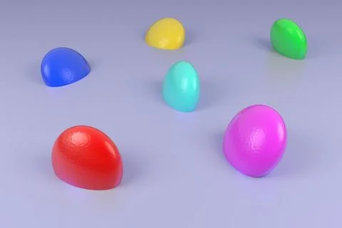 Multi-colored dragee on a blue-gray plane. 3D rendering. Stock Illustration