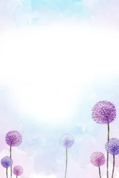 Multi-colored drawn dandelions on a white-blue background Illustrazione stock