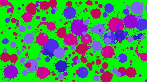 Multi-colored drops of  paint appear and disappear on a green background Stock Footage 121611659