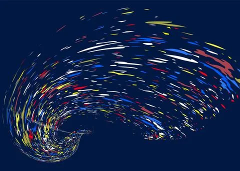Multi-colored dust particles and debris, paint splashes, strokes are carried  Stock Illustration