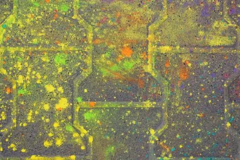 Multi-colored earth, paving slabs, powder coated with dry colors at the Holi  Stock Photos