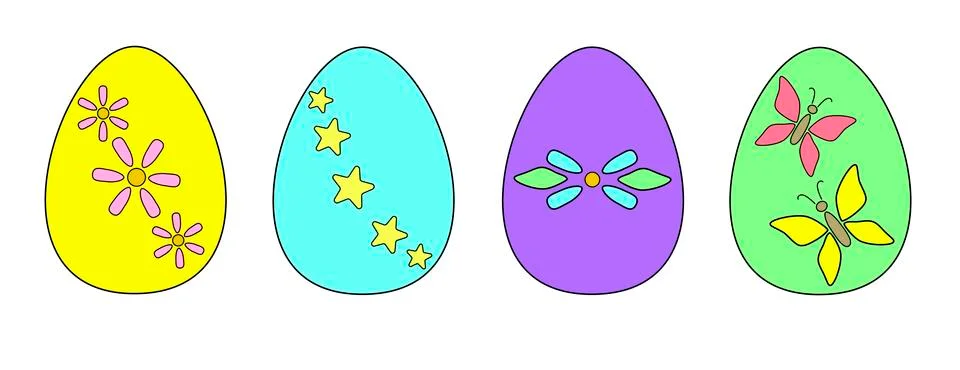 Multi-colored Easter eggs with drawings - set for Easter. Stock Illustration