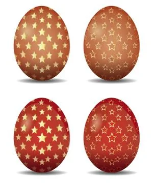 Multi-colored easter eggs with gold stars pattern. Set easter eggs isolated on Stock Illustration