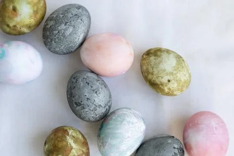 Multi-colored Easter eggs on a light background Foto stock