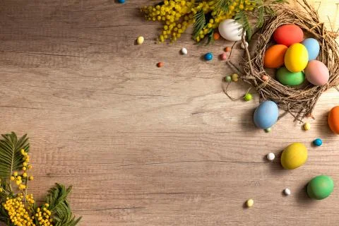 Multi colored Easter handmade decorations. Stock Photos