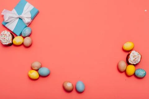 Multi-colored eggs on easter holiday as a background Stock Photos
