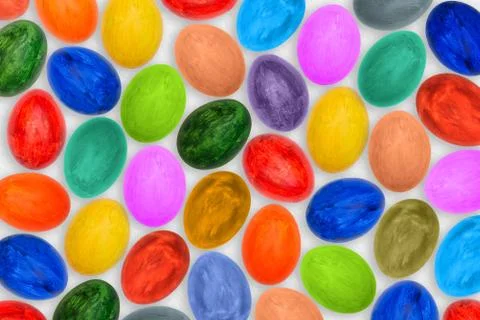 Multi-colored eggs for Easter. A variety of bright, colorful Easter eggs. Fes Stock Photos