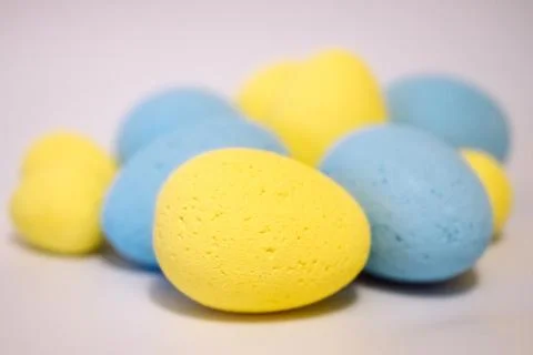 Multi-colored eggs made of polystyrene, Easter decor for studios made of poly Stock Photos