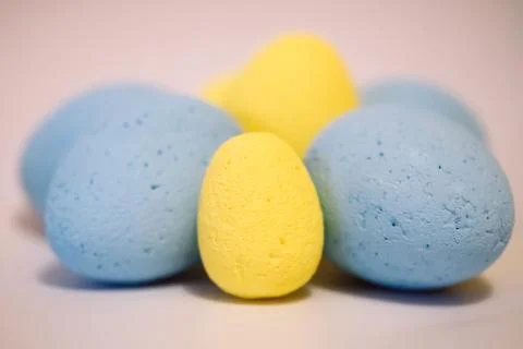 Multi-colored eggs made of polystyrene, Easter decor for studios made of poly Stock Photos