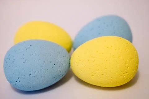 Multi-colored eggs made of polystyrene, Easter decor for studios made of poly Stock Photos