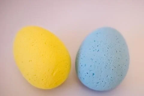 Multi-colored eggs made of polystyrene, Easter decor for studios made of poly Stock Photos