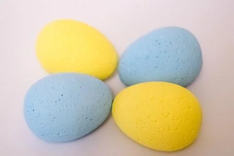 Multi-colored eggs made of polystyrene, Easter decor for studios made of poly Stock Photos