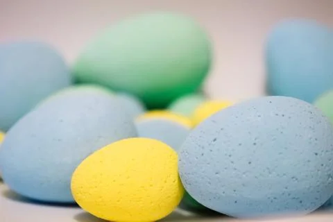 Multi-colored eggs made of polystyrene, Easter decor for studios made of poly Stock Photos