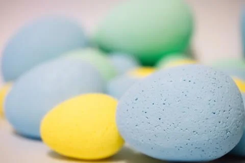 Multi-colored eggs made of polystyrene, Easter decor for studios made of poly Stock Photos