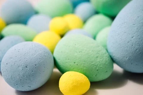 Multi-colored eggs made of polystyrene, Easter decor for studios made of poly Stock Photos