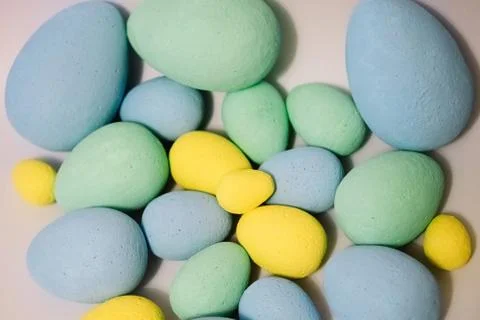 Multi-colored eggs made of polystyrene, Easter decor for studios made of poly Stock Photos