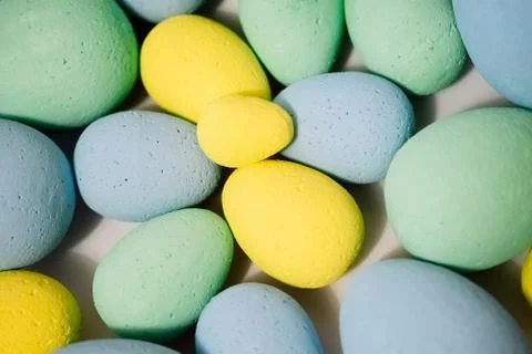 Multi-colored eggs made of polystyrene, Easter decor for studios made of poly Stock Photos