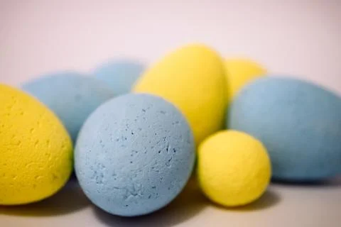 Multi-colored eggs made of polystyrene, Easter decor for studios made of poly Stock Photos