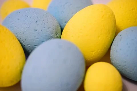 Multi-colored eggs made of polystyrene, Easter decor for studios made of poly Stock Photos