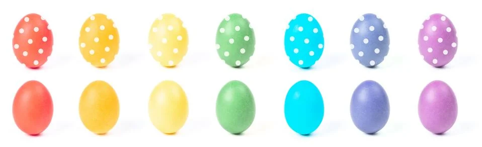 Multi-colored eggs with a pattern isolated on a white background. Easter conc Stock Photos