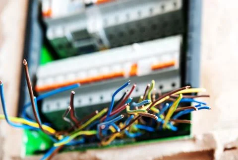 Multi-colored electric wires. Stock Photos
