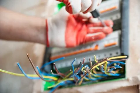 Multi-colored electric wires. Stock Photos