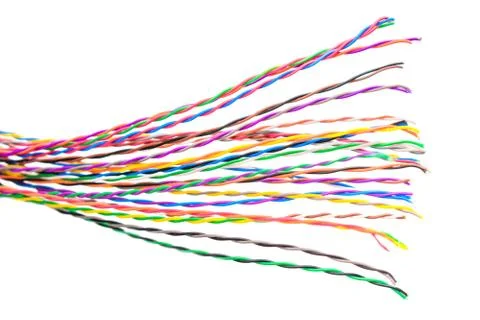 Multi-colored  electrical wires are on a white background. Telecommunication  Stock Photos