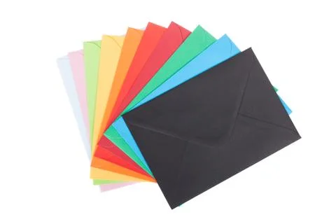 Multi colored envelopes, isolated on white Stock-Fotos
