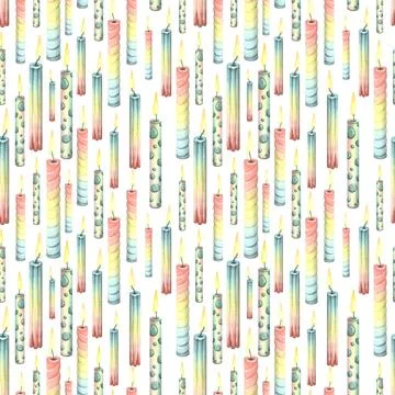 Multi-colored festive candles with fire, for a cake, birthday, holiday on a Stock Illustration